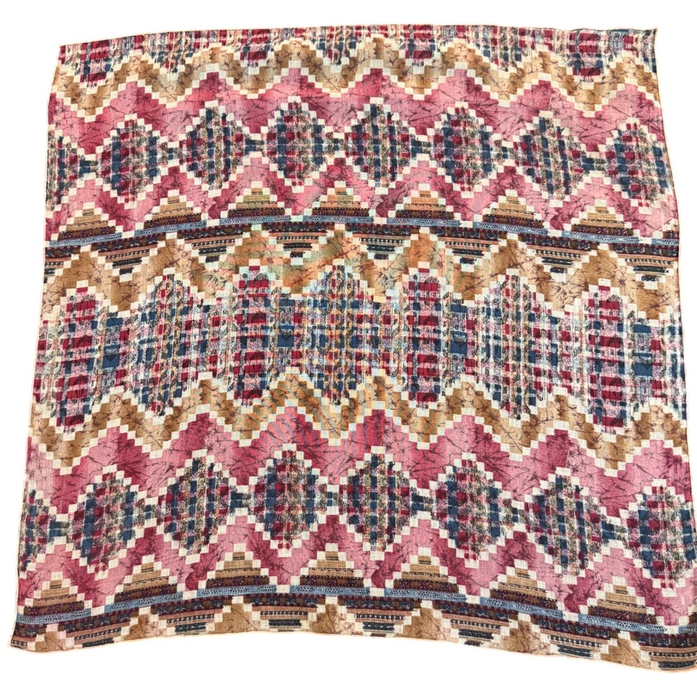 Vintage sheer geometric scarf square boho southwestern tribal 19x19 lightweight